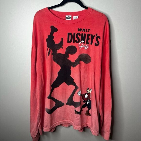 Walt Disney Goofy Cartoon Boxing Men's Red 2 Tone Long Sleeve Shirt XXL - Picture 1 of 11
